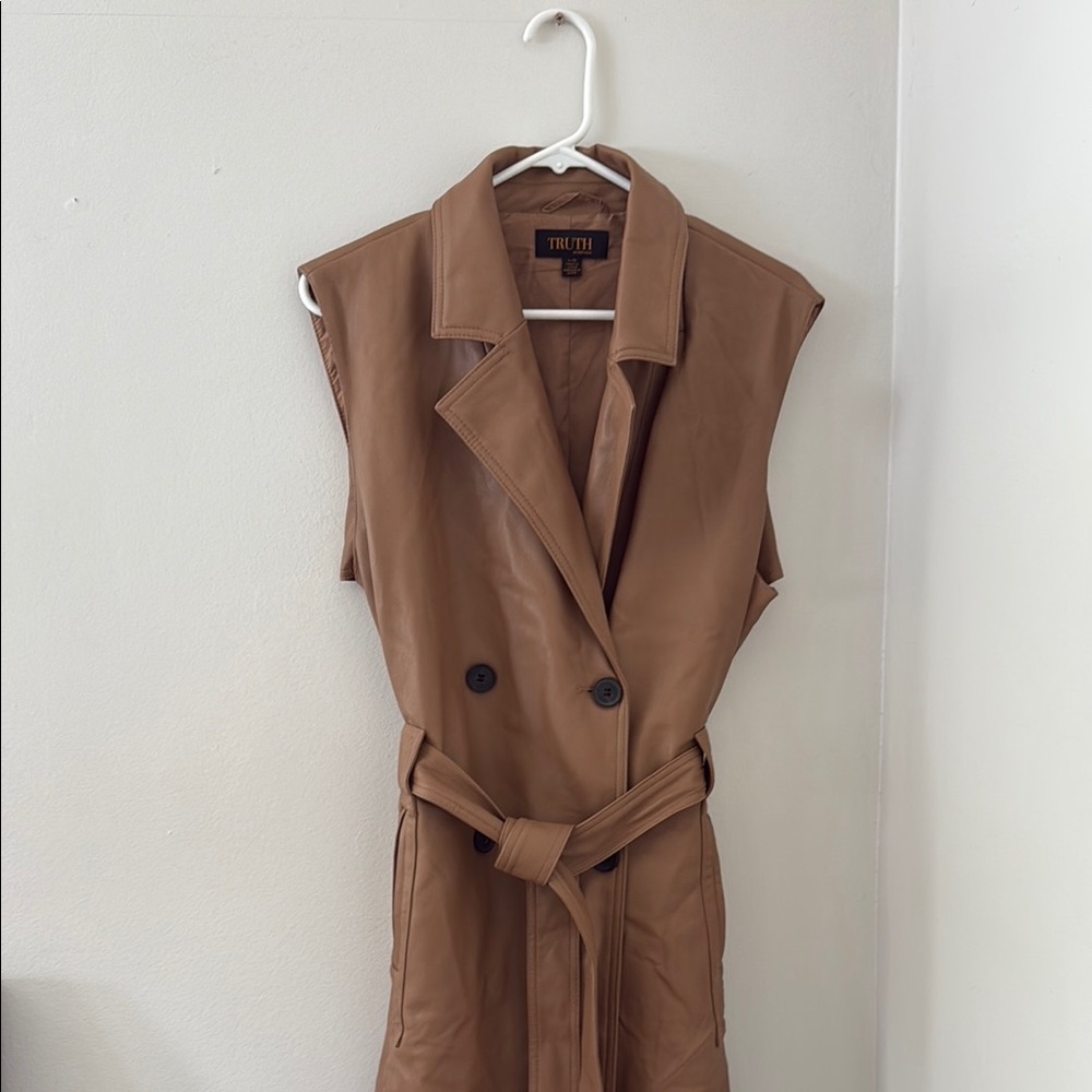 Tan Sleeveless Trench Dress